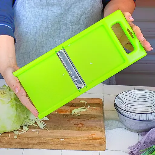 Ручна пластикова шинковка для капусти та нарізки овочів та фруктів з плаваючим лезом (34х14.5 см), Kitchette Салатовий 85424 - фото 7