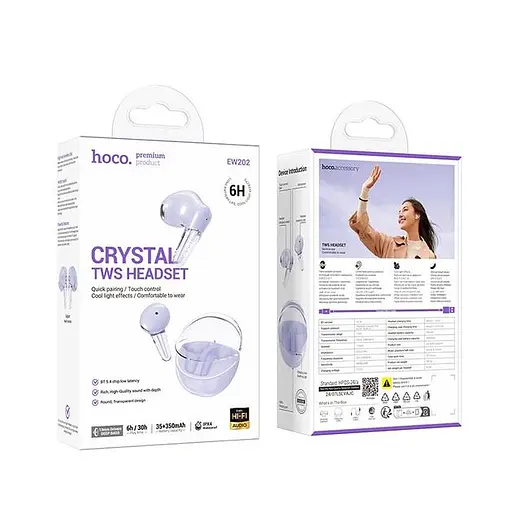 Навушники Hoco EW202 Magic true wireless BT headset, BT5.4, 35mAh, 350mAh, 6h, IPX4, purple - фото 3