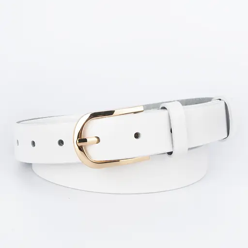 Ремінь шкіряний жіночий HC-2554 білий із золотою пряжкою (125 см) - фото 1