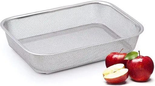 Прямоугольное кухонное сито-дуршлаг из нержавеющей стали с мелкой сеткой и подставкой 30х22х7 см, Kitchen Master 85637 - фото 5