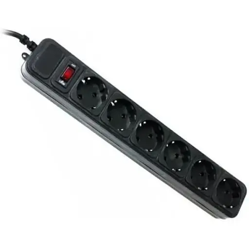 Фильтр сетевой Gembird, 6 розеток, 3 м, черный, 10А, до 2.5 кВт, выключатель, заземление, 3x0.75 мм² (SPG6-G-10B) - фото 1