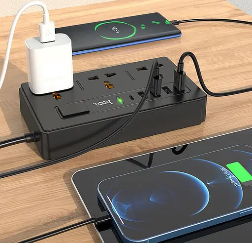 Роздільник мережі Hoco DC15 3 розетки 4 спідниці two-in-one multi-socket extension charger - фото 2