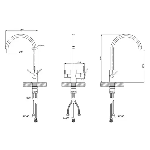 Змішувач для кухні Lidz Aria 24U-SFS, U-подібний з підключенням фільтра - фото 5