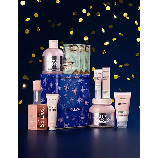 Подарочный набор Hollyskin Midnight Bloom: Гель для душа 300 мл + Скраб для тела 300 мл + Крем для лица 50 мл + Крем для кожи вокруг глаз 10 мл + Крем для рук 30 г + Набор лифтинга масок 10 г + Масло для губ 4 мл - фото 2