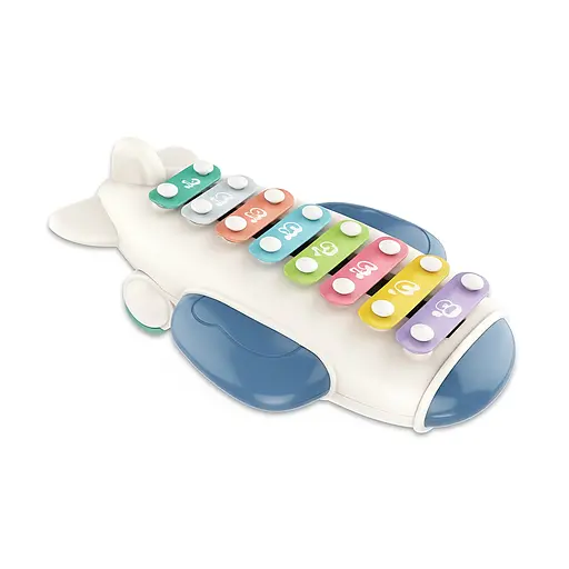 Игрушечный ксилофон 668-156-2 «Самолёт» - с ударными палочками, в подарочной коробке,синий