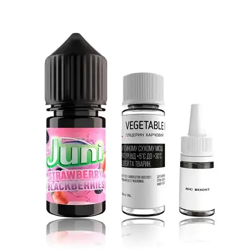 Набор компонентов для самозамеса солевой заправки Juni Strawberry Blackberries 30 мл 0-50 мг Клубника Ежевика Малина Кислинка (12011)