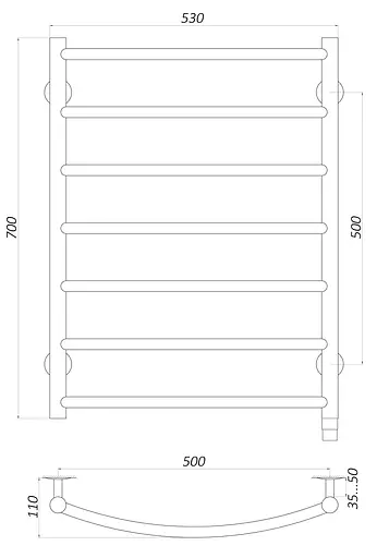 Электрический полотенцесушитель Unio LD ЕU 700-500-7 Лесенка Дуга, Хром, Правое, Электронный - фото 5