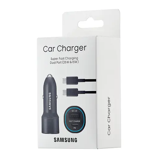 Автомобільний зарядний пристрій Samsung Dual Port Car Charger USB + Type-C Port 25W With Cabble Type-C to Type-C High c0py Білий - фото 2