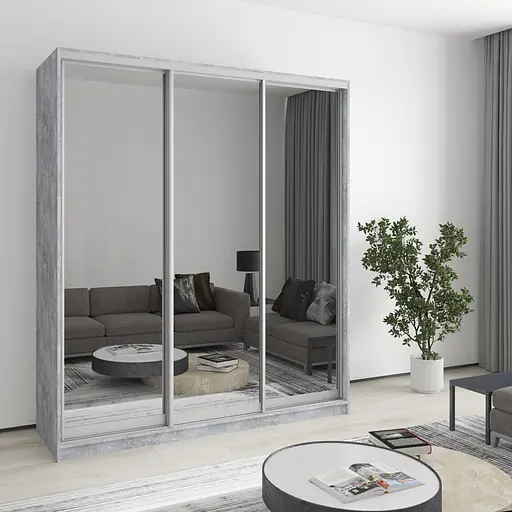 Шафа-купе тридверна MebelStar Стандарт AL 3 Дзеркала 180x45x210 см Бетон (MBS-3010)