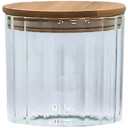 Емкость стеклянная Vittor с деревянной крышкой круглая полосатая 500 мл VT-7605 (135496)