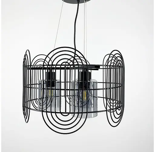 Подвесная люстра в стиле лофт на 3 лампы в черном корпусе Line.F Цвет плафона Янтарный - фото 1