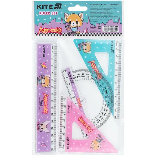 Набор Kite Aggretsuko линейка 15 см, 2 угольника, транспортир (AR25-282)