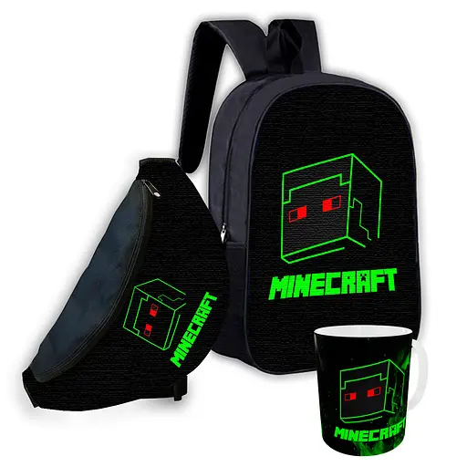 Набор детский Майнкрафт Крипер "Minecraft" рюкзак 36х27см сумка-бананка, кружка с принтом для мальчика (01558)