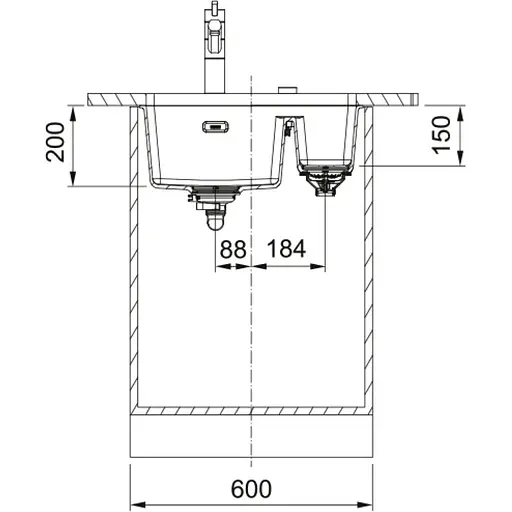 Кухонна мийка Franke Maris, фраграніт, прямокутник, без крила, 553х433х200мм, чаша - 1.5, під стільницю, MRG 160, онікс - фото 3