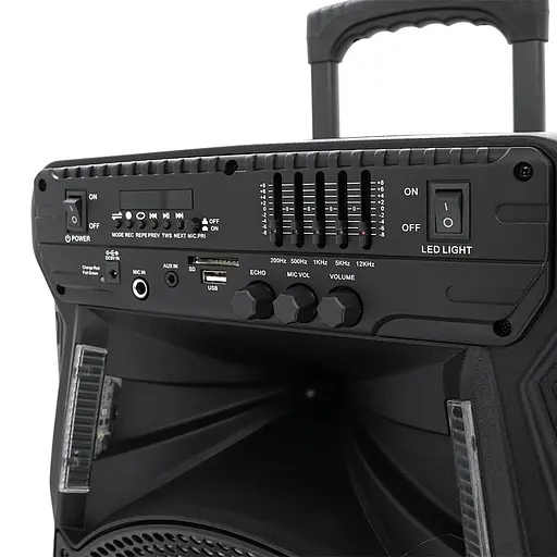 Потужна акустична система з підсвічуванням ZXX - 7373, 400W, Дротовий мікрофон, вбудований акум 12В 7А, живлення 220в, Black, Box - фото 4