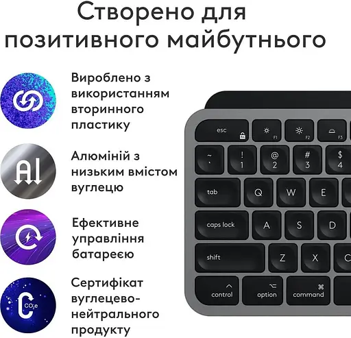 Клавіатура Logitech MX Keys S for Mac Wireless Space Grey (920-011637) - фото 4