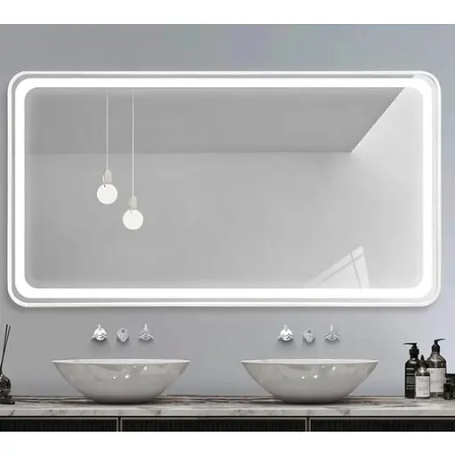 Дзеркало Dusel Led DE-M0065D Silver 100x75 см сенсорне включення + підігрів+ годинник/темп, Сірий - фото 2