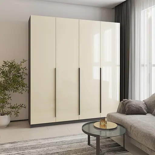 Шафа 4-дверна MebelStar Оскар Gloss BL-B, 4 додаткові полиці 200x52x220 см Антрацит/Альмонд (MBS-5340) - фото 1