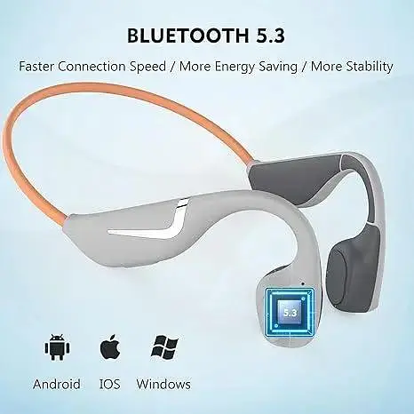 Бездротові навушники з кістковою провідністю Paramita DV68 з Bluetooth 5.3 і RGB-підсвічуванням Сіро-помаранчевий - фото 4