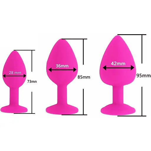 Комплект силіконових анальних пробок із кристалом SKN-KSIL-07 (розмір S, M, L), Рожевий - фото 8