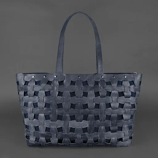 Шкіряна плетена жіноча сумка Пазл Xl синя Crazy Horse - фото 8