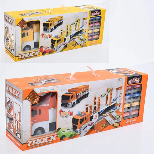 Гараж трейлер, 42 см, инерционный, гараж/трек 50x38x31 см, звук, свет, машинки 8 шт. 4,5 см, 58,5x22x15 см - фото 3