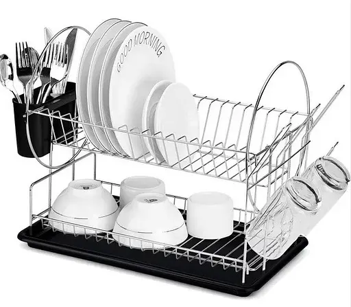 Сушарка для посуду Dish Rack WL-2605 двоярусна з піддоном та відсіком для приладів - фото 2