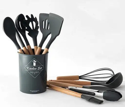 Набір кухонного приладдя Edenberg Silicone kitchen utensils set 12 предметів Чорний - фото 2