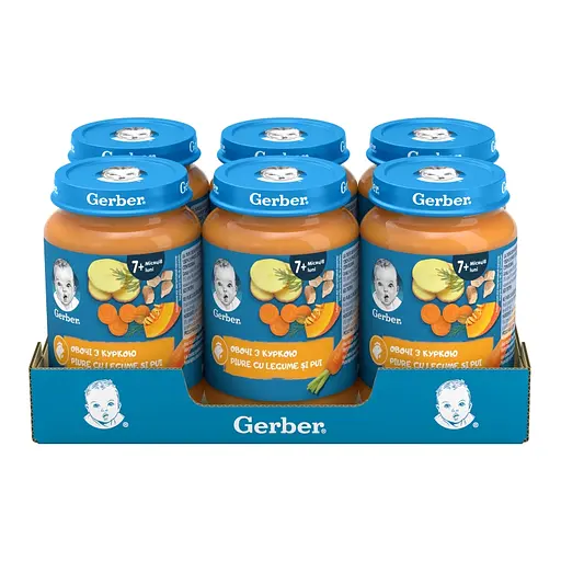 Пюре овоче - м'ясне для дітей від 7 міс зі шматочками стерилізоване Овочі з куркою Gerber с/б 190 г - фото 4