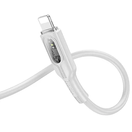 Дата кабель Hoco U120 Transparent explore intelligent power-off PD 27W Type-C to Lightning (1.2m) Gray - фото 3