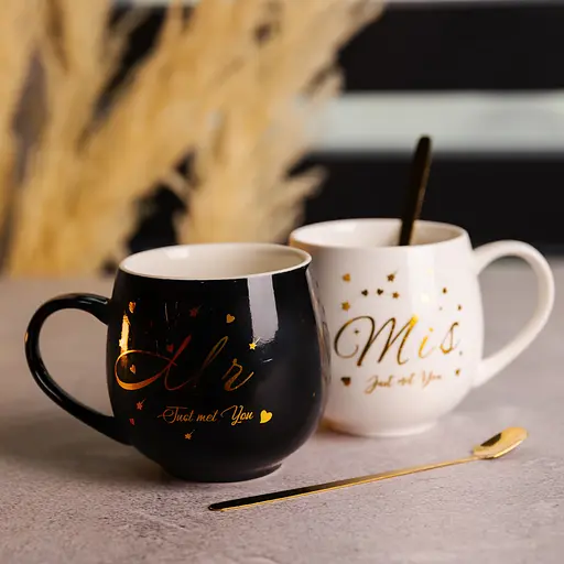 Парні чашки порцелянові Mr & Mis 350 мл з ложками FM-29 - фото 2