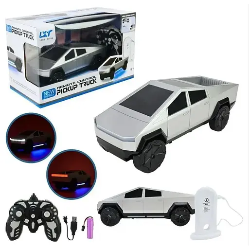 Машина на радіокеруванні Tesla Cybertruc 9076 підсвічування  музика USB-кабель беззвучний режим в коробці 3.7 Вт Сірий - фото 1