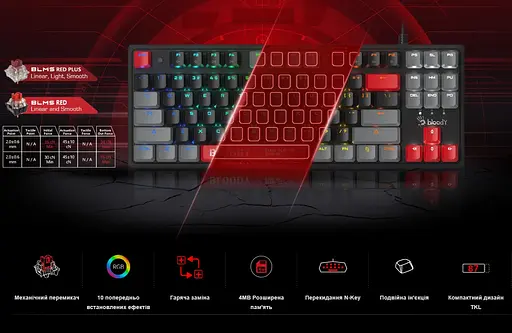 Клавіатура ігрова механічна A4Tech Bloody S-310-N BLMS Red Plus Switch USB RGB Black - фото 8