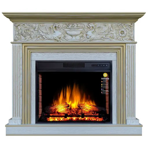 Каминокомплект ArtiFlame Residence AF28S белый дуб, патина золото