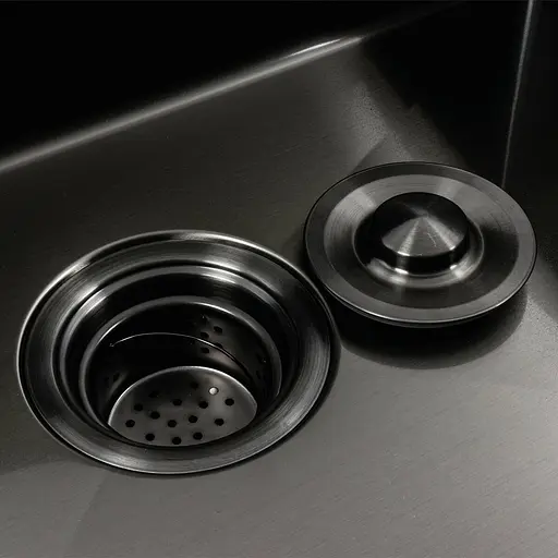 Кухонна мийка Platinum Handmade PVD 60x50 чорна з підставкою для ножів + сифон, дозатор та кошик, Нержавіюча сталь - фото 3