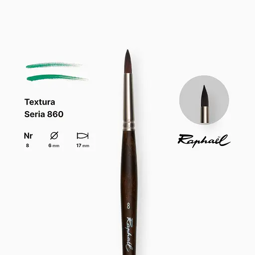 Кисть синтетика круглая Raphael Textura, №8, профессиональная, длинная ручка - фото 2
