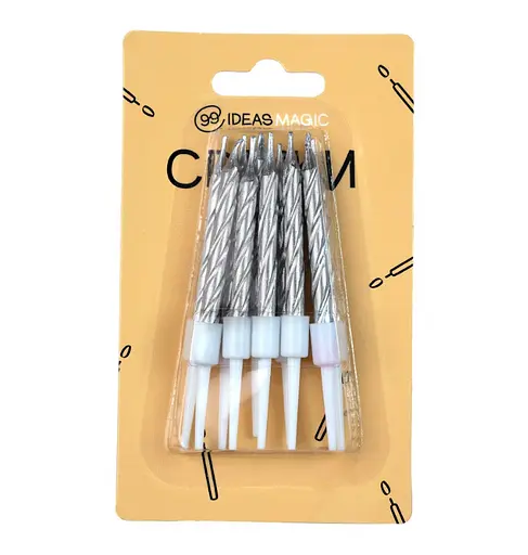 Свеча спираль металлик серебристый 10 шт 6 см