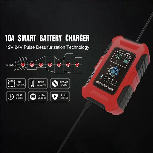 Автоматическое зарядное устройство Foxsur 12-24V 10А для авто аккумулятора - фото 9