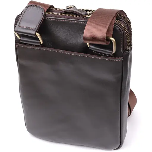 Вертикальна чоловіча сумка через плече із гладкої натуральної шкіри SHVIGEL 19,5х25х5 см sum0027436 - фото 2