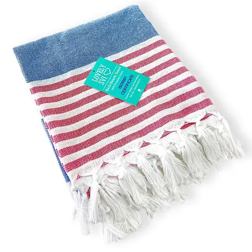 Рушник пештемаль Lovely Svi бавовняний, пляжний, хамам, spa - XХL 100x180 см Blue/Red Stripes (1032025)