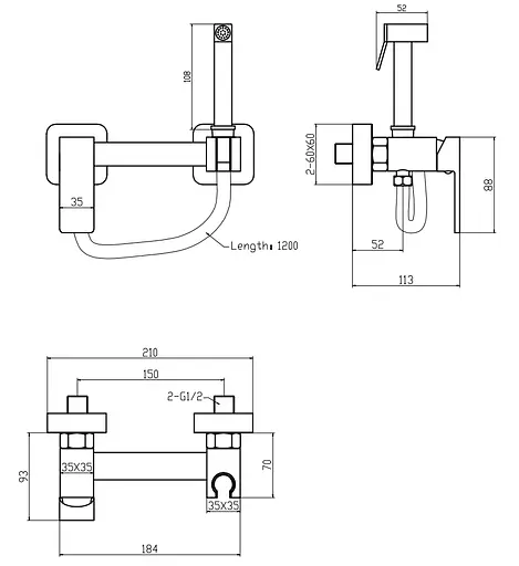 Змішувач для гігієнічного душу зовнішнього монтажу Zerix FTK-222 black ZX5842, Чорний матовий - фото 2
