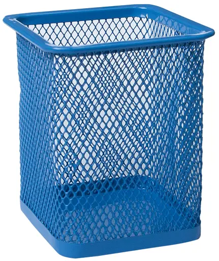 Подставка для ручек квадратная, металлическая, синий