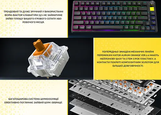 Клавиатура игровая механическая беспроводная HATOR HTK-450 UA RGB Icefall PRO, Wireless, Display Black - фото 9