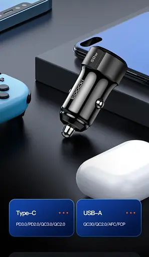 Зарядное для машины - Автоадаптер Toocki 50W PD3.0+QC3.0 1U (30 W) + 1C (20 W) TQ-CC25 - фото 2