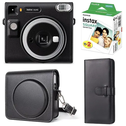 Подарунковий набір камера Fujifilm Instax Square SQ40 Фотопапір 20 шт. Чохол Фотоальбом 80 фото Чорний