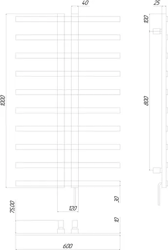 Електрична рушникосушарка Kosser Флай 1000x600 E ДФ02EL, Чорний матовий, Ліве - фото 2