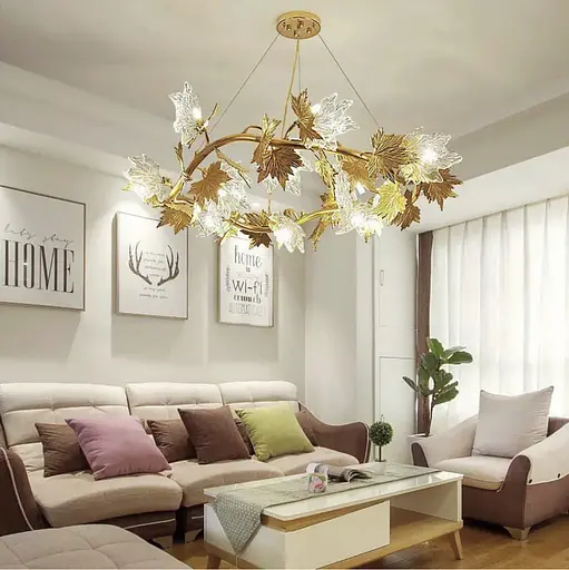 Люстра с декоративной листвой клена Ø100 см | Ст. MD 6015-1000 GD Line F - фото 1