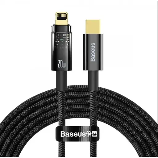 Кабель Baseus Explorer Series Auto Power-Off Fast Charging Data Cable Type-C to Lightning 20W 2 м Чорний