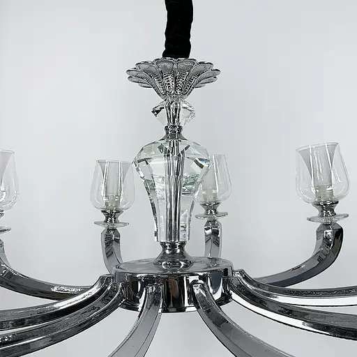 Люстра на 10 подвійних плафонів із елементами чорної екошкіри Line.F S 865/10 BK - фото 5