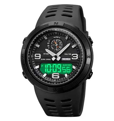 Мужские спортивные часы Skmei 1655 (Черные с белым табло) - фото 3